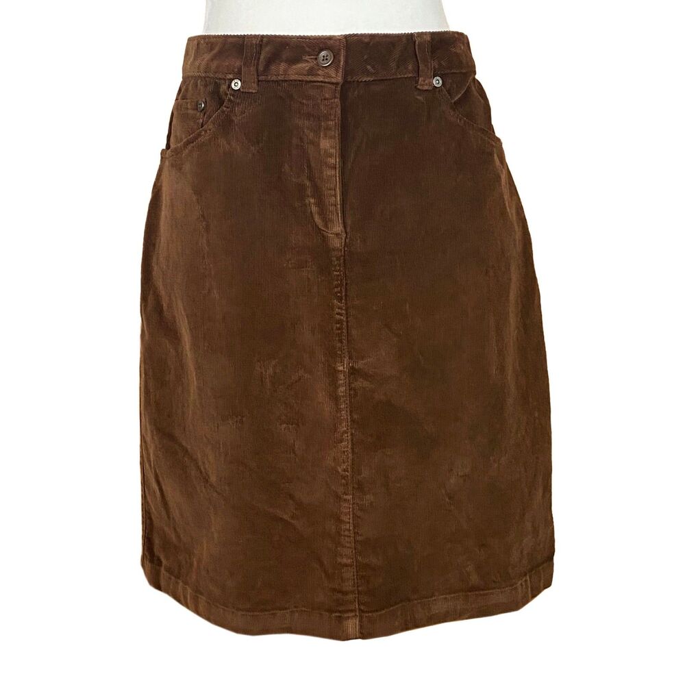Woolrich A-Line Skirt Size 10 Brown Corduroy Cotton Knee Length Pockets Preppy